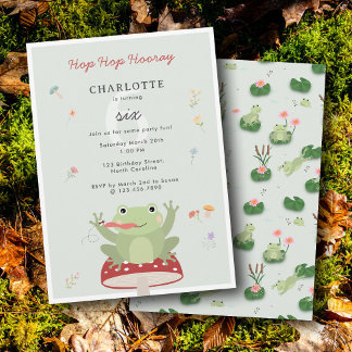 Cute Frog Hop Hop Hooray Mushroom Floral Birthday Einladung
