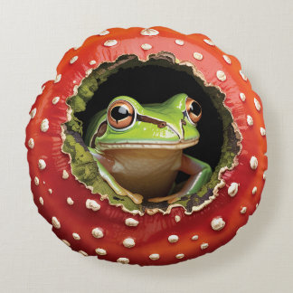 Cute Frog in Mushroom – Whimsical Cottagecore Frog Rundes Kissen