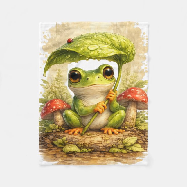 Cute Frog Leaf Umbrella Blanket – Kawaii Fleecedecke (Vorderseite)