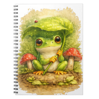 Cute Frog Leaf Umbrella Spiral Notebook Notizblock