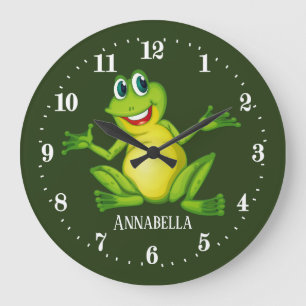 cute frog lovers add name große wanduhr