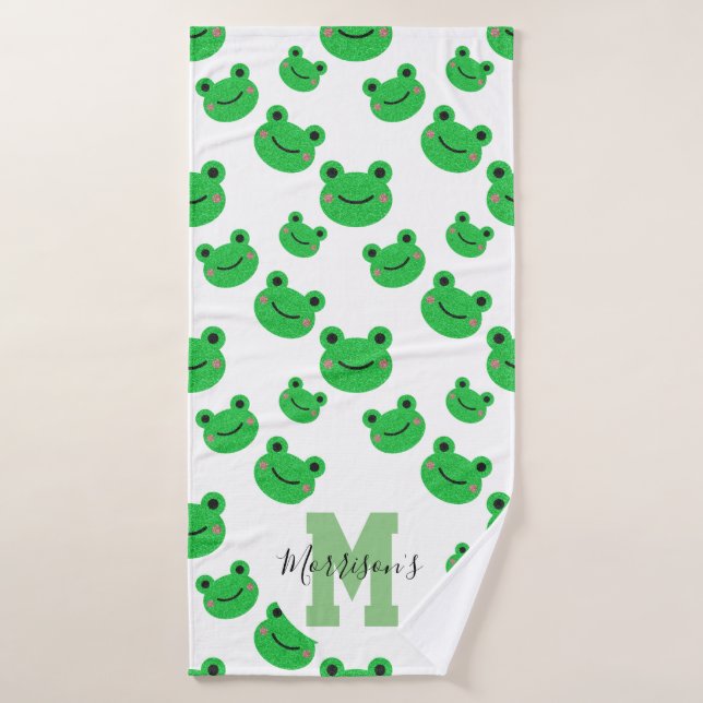 Cute Frog Monogrammed Lux Kids Badehandtuch (Badehandtuch)