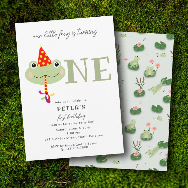 Cute Frog Party Hat Kids First 1st Birthday Party Einladung (Cute Frog Party Hat Kids First 1st Birthday Party Invitation)