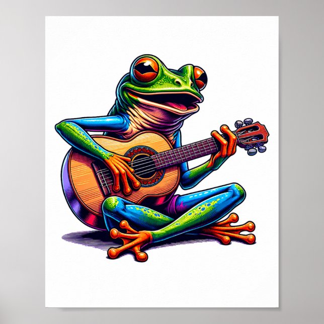 Cute Frog Playing A Guitar Dont Worry Be Hoppy _1  Poster (Vorne)