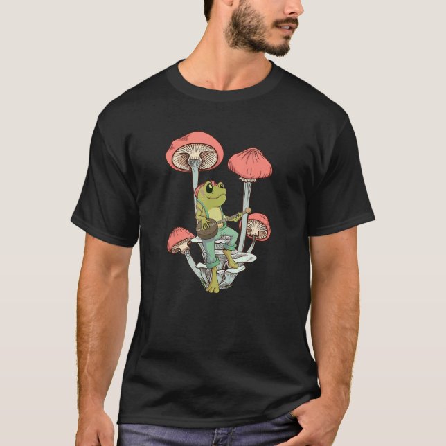 Cute Frog Playing Banjo On Mushroom T-Shirt (Vorderseite)