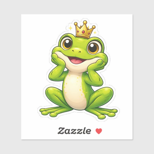 Cute Frog Prince Custom-Cut Vinyl Sticker (Blatt)