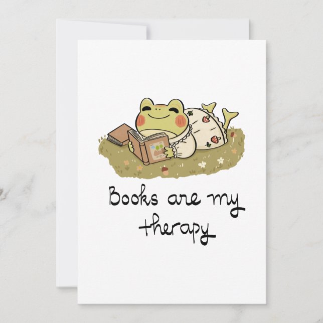 Cute Frog Reading - Books Are My Therapy Einladung (Vorderseite)