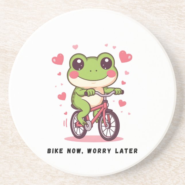 Cute Frog Riding Bicycle | Funny Frog Lover Gift Getränkeuntersetzer (Vorne)