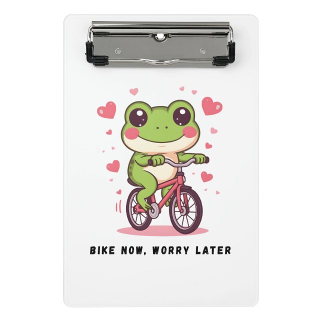 Cute Frog Riding Bicycle | Funny Frog Lover Gift Mini Klemmbrett (Vorderseite)