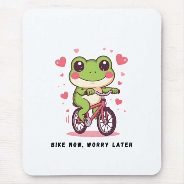 Cute Frog Riding Bicycle | Funny Frog Lover Gift Mousepad (Vorne)