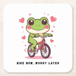 Cute Frog Riding Bicycle | Funny Frog Lover Gift Rechteckiger Pappuntersetzer