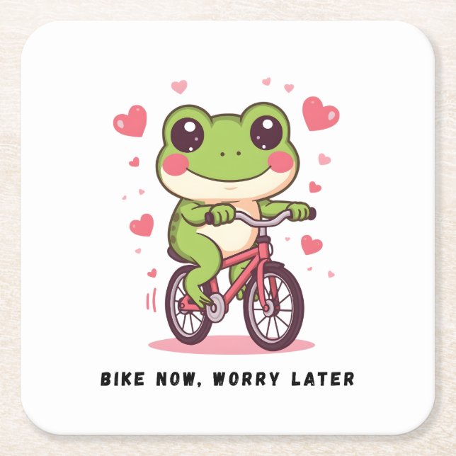 Cute Frog Riding Bicycle | Funny Frog Lover Gift Rechteckiger Pappuntersetzer (Vorderseite)