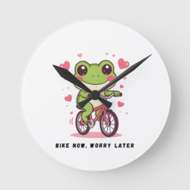 Cute Frog Riding Bicycle | Funny Frog Lover Gift Runde Wanduhr