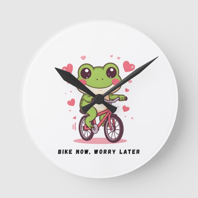 Cute Frog Riding Bicycle | Funny Frog Lover Gift Runde Wanduhr (Vorderseite)