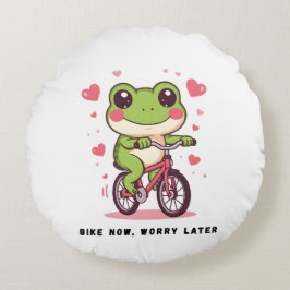 Cute Frog Riding Bicycle | Funny Frog Lover Gift Rundes Kissen