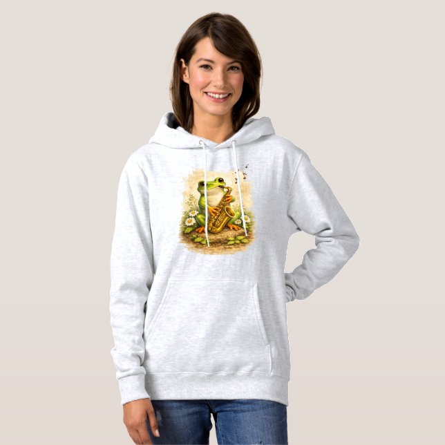 Cute Frog Saxophone Hoodie – Kawaii Animal (Vorne ganz)