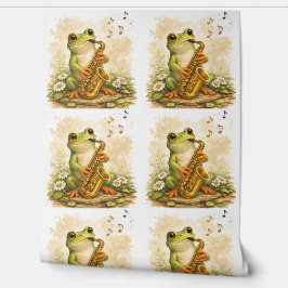 Cute Frog Saxophone Pattern Wallpaper Kids Tapete