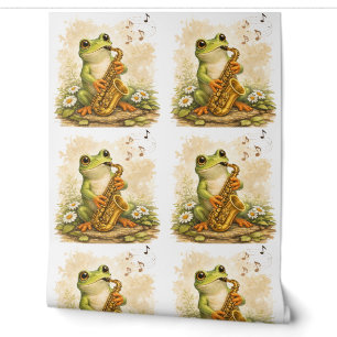 Cute Frog Saxophone Pattern Wallpaper Kids Tapete