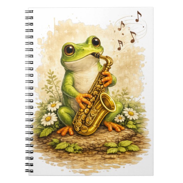 Cute Frog Saxophone Spiral Notebook Notizblock (Vorderseite)