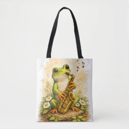 Cute Frog Saxophone Tote Bag Kawaii Music