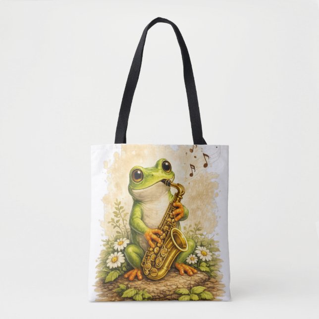 Cute Frog Saxophone Tote Bag Kawaii Music (Vorderseite)