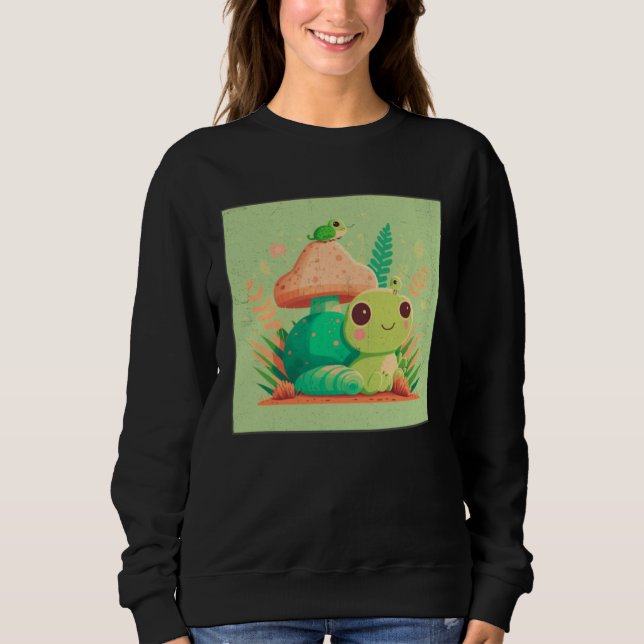 Cute Frog Snail Illustration Shell Friends Women K Sweatshirt (Vorderseite)