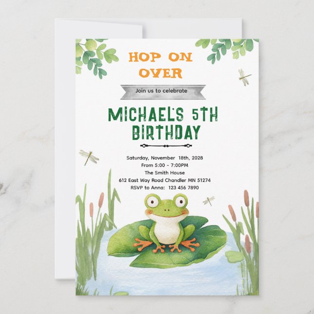 Cute frog toad birthday party invitation einladung (Vorderseite)