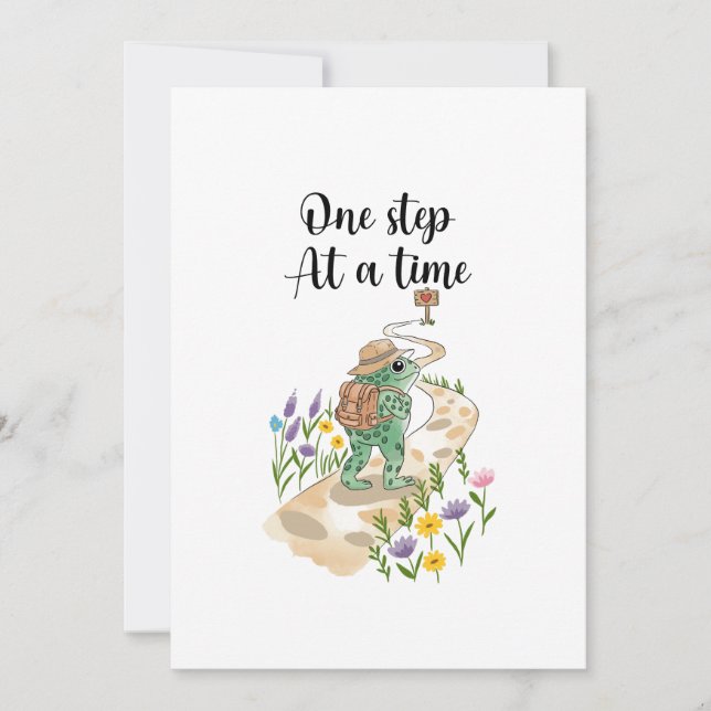 Cute Frog with Backpack One Step at a Time Einladung (Vorderseite)