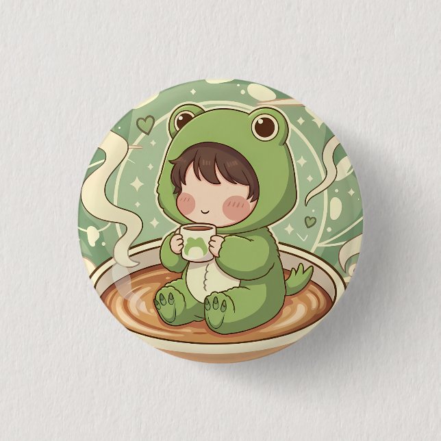 Cute Froggy Coffee Tale Design Button (Vorderseite)