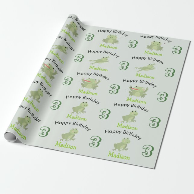Cute Frogs in Lily Pond Birthday Kids Name Age Geschenkpapier (Ungerollt)