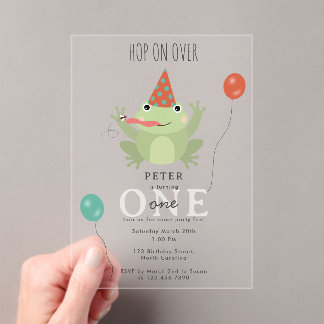 Cute Frogs in Lily Pond Hop On Over Kids Birthday Acryleinladungen