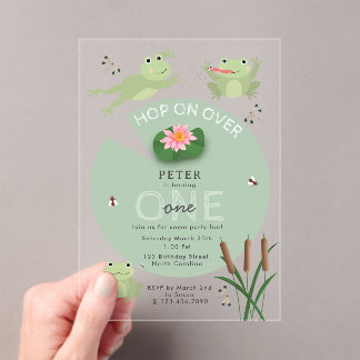 Cute Frogs in Lily Pond Hop On Over Kids Birthday Acryleinladungen