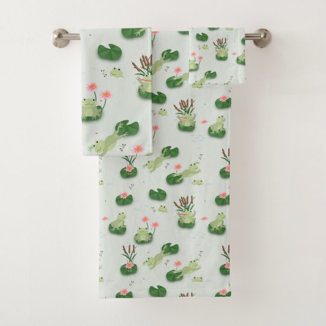Cute Frogs in Lily Pond Nursery Gender Neutral Badhandtuch Set (Insitu)
