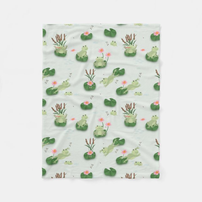 Cute Frogs in Lily Pond Nursery Gender Neutral Fleecedecke (Vorderseite)