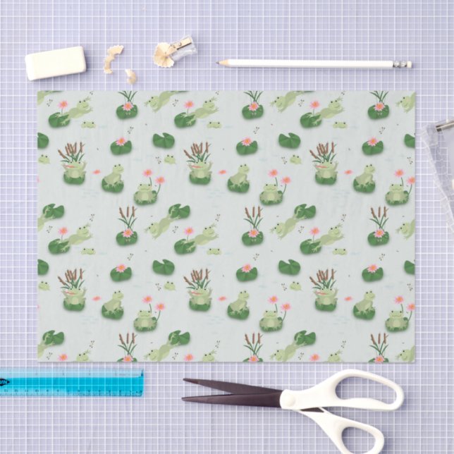 Cute Frogs in Lily Pond Seidenpapier (Handwerk)