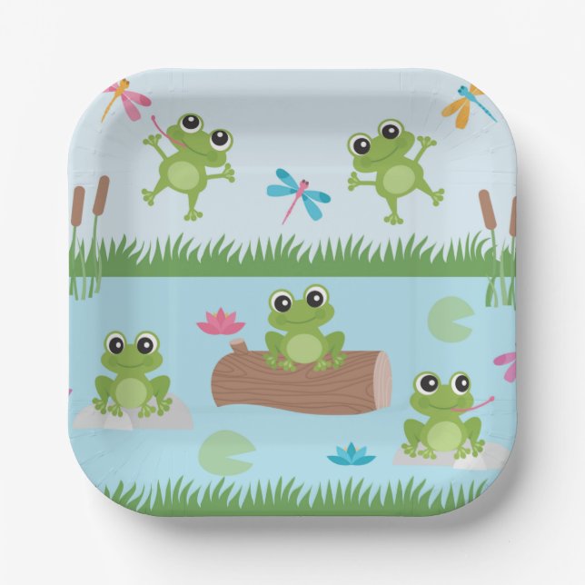 Cute Frogs in Pond Pappteller (Vorderseite)