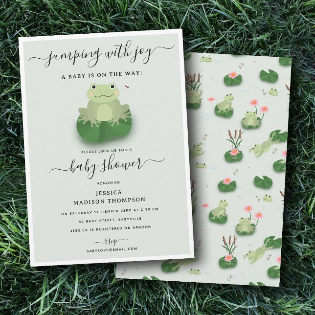 Cute Frogs Lily Pond Gender Neutral Baby Shower  Einladung (Cute Frogs Lily Pond Gender Neutral Baby Shower Invitation)