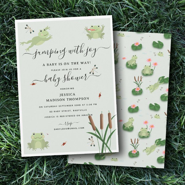 Cute Frogs Lily Pond Gender Neutral Baby Shower  Einladung (Cute Frogs Lily Pond Gender Neutral Baby Shower Invitation)