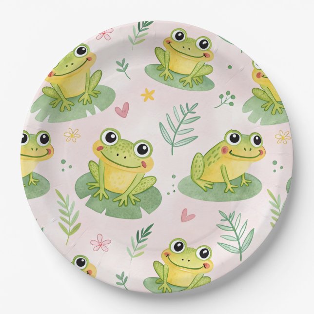Cute frogs Pattern Pappteller (Vorderseite)