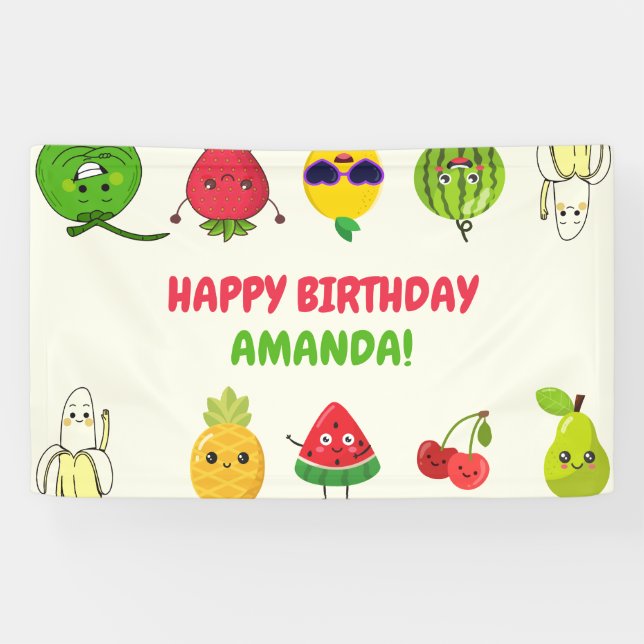 Cute Fruit Funny Kids Birthday Party Signs Banner (Horizontal)