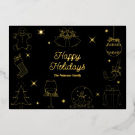 Cute Fun Black Hand Drawn Christmas Gold Folien Feiertagskarte