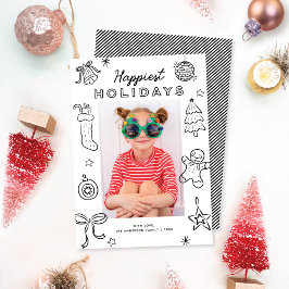 Cute Fun Doodles Black & White Christmas Photo Feiertagskarte