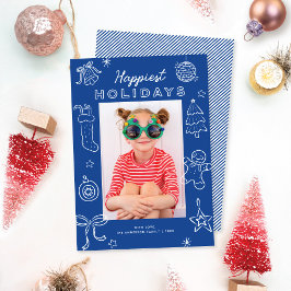 Cute Fun Doodles Blue Christmas Photo Feiertagskarte