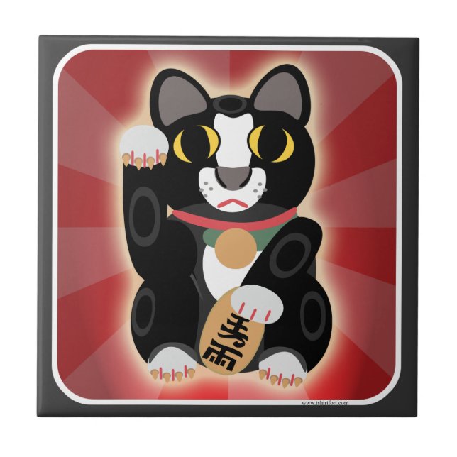 Cute Fun Lucky Tuxedo Cat Cartoon Kunst, Dichtung  Fliese (Vorderseite)