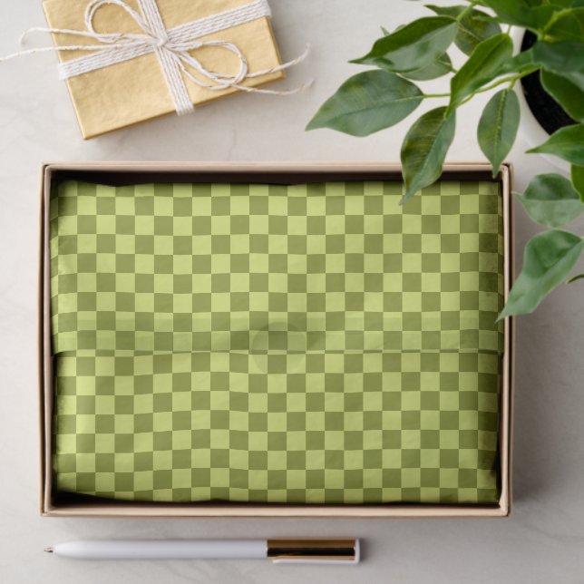 Cute Fun Modern Checkerboard Lime Olive Geometric Seidenpapier (Geschenk)
