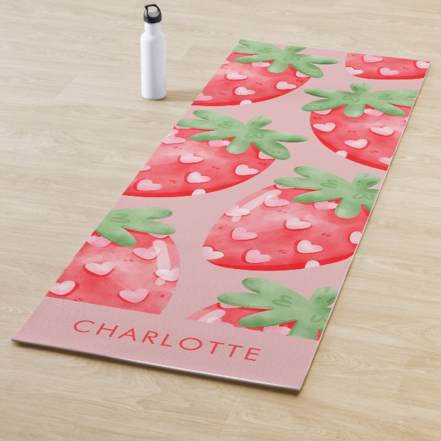 Cute Fun Pink Strawberries Custom Yogamatte (Beispiel)