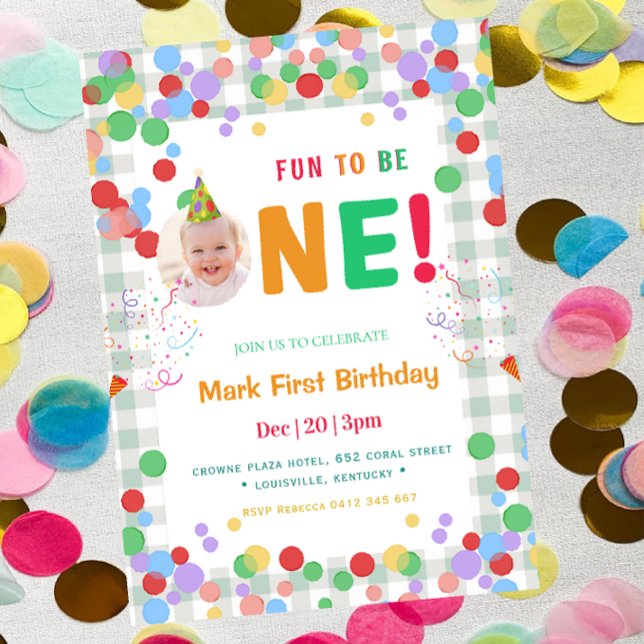 Cute Fun to Be One Photo  First Birthday Einladung (Von Creator hochgeladen)
