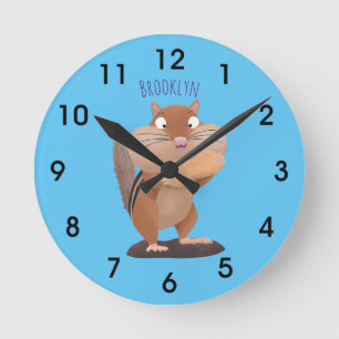 Cute funny big cheeks chipmunk cartoon runde wanduhr