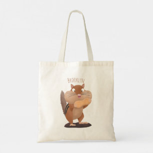 Cute funny big cheeks chipmunk cartoon tragetasche