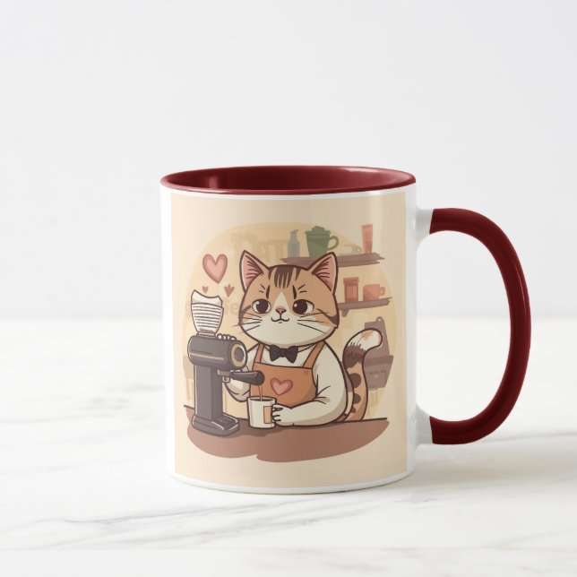 Cute Funny Cartoon Barista Cat Mug Tasse (Rechts)